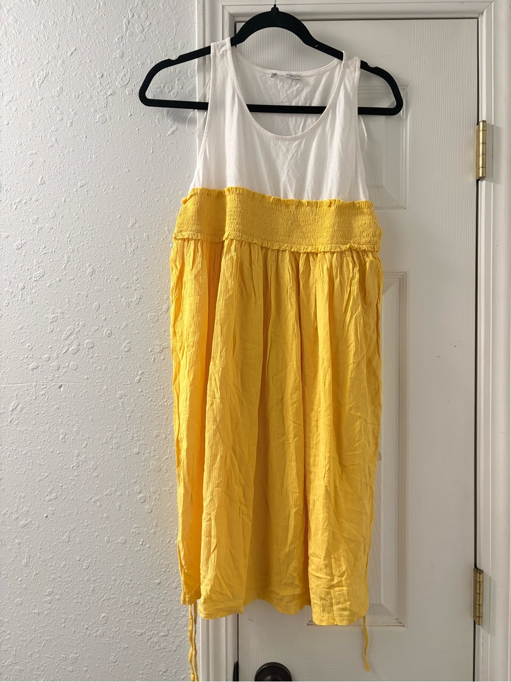 Zara White & Yellow Smocked Waist Mini Dress